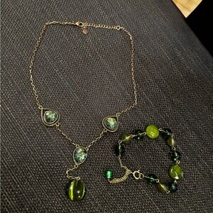 5X necklace with bracelet a set 💚Elegant Green Necklace